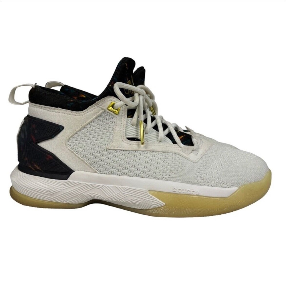 Adidas‎ D Lillard 2 White Gold Black Basketball Shoes Mens Size 7.5